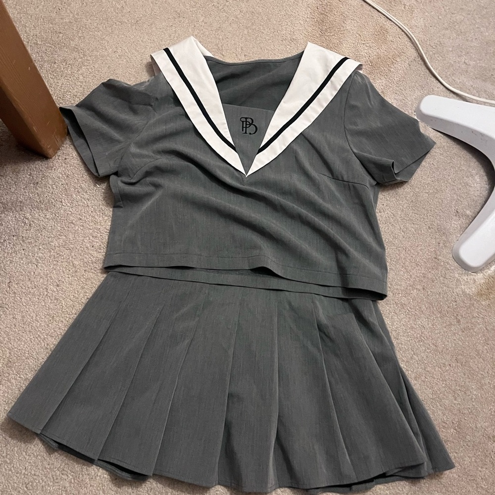 Gray Sailor Collar Two-Piece Set